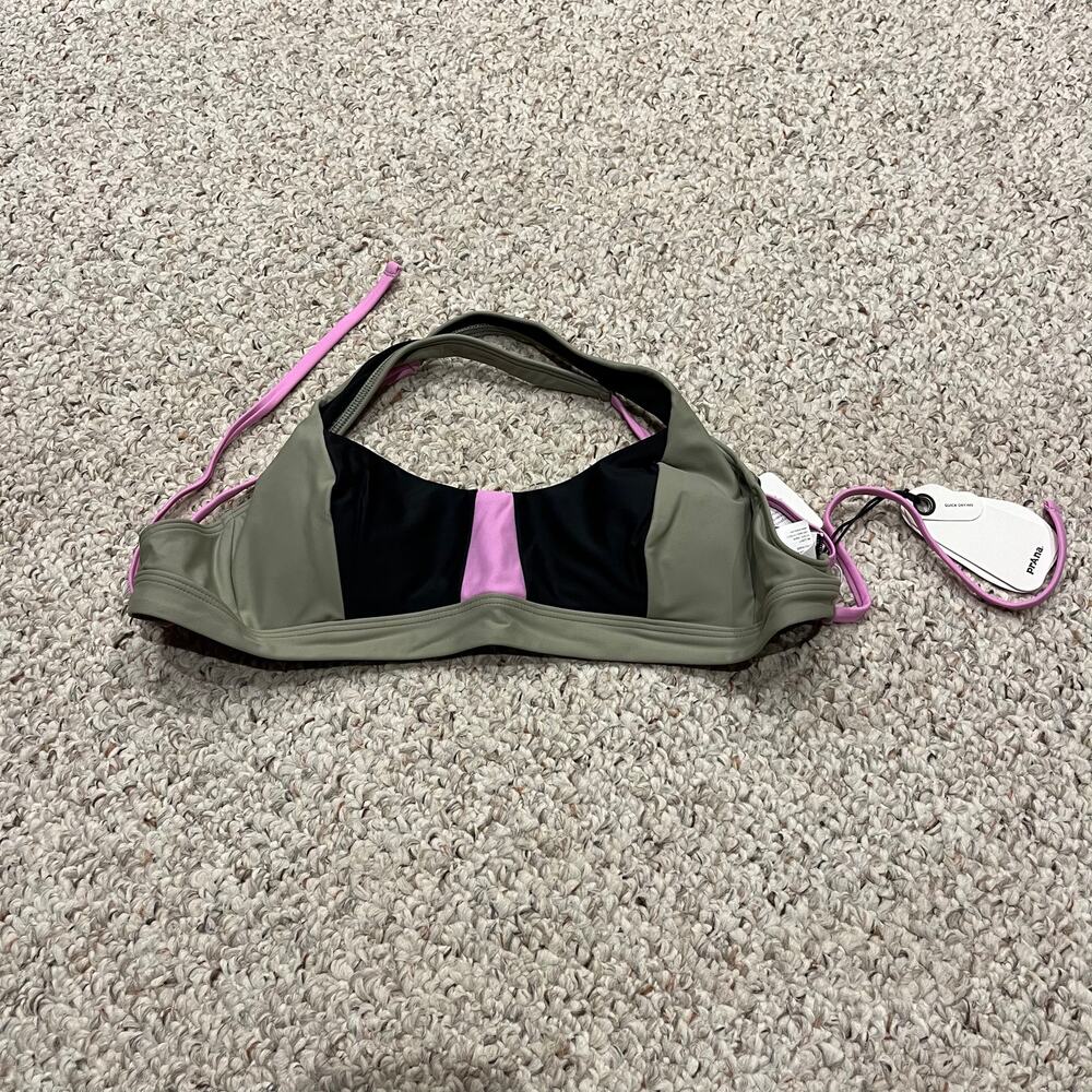 NWT Prana Tulum Tie Back Bikini Top Sz S Black Color Block Swim Outdoor Beach